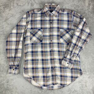 Vintage‎ The Mens Shop JCPenney Flannel Shirt Blue White Long Sleeve Size Small